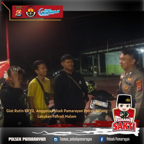 Giat Rutin KRYD, Anggota Polsek Pamarayan Polres Serang Lakukan Patroli Malam