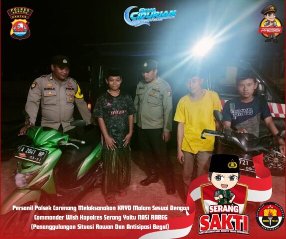 Personil Polsek Carenang Laksanakan KRYD Malam Sesuai Dengan Commander Wish Kapolres Serang