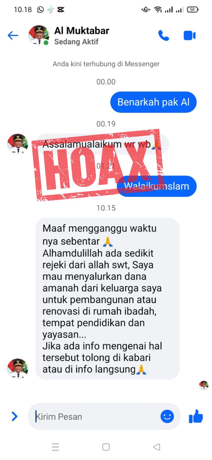 Waspada! Penipuan Nomor Whatsapp 087748312307 Gunakan Foto Profil Pj Gubernur Banten Al Muktabar Waspada! Penipuan Nomor Whatsapp 087748312307 Gunakan Foto Profil Pj Gubernur Banten Al Muktabar