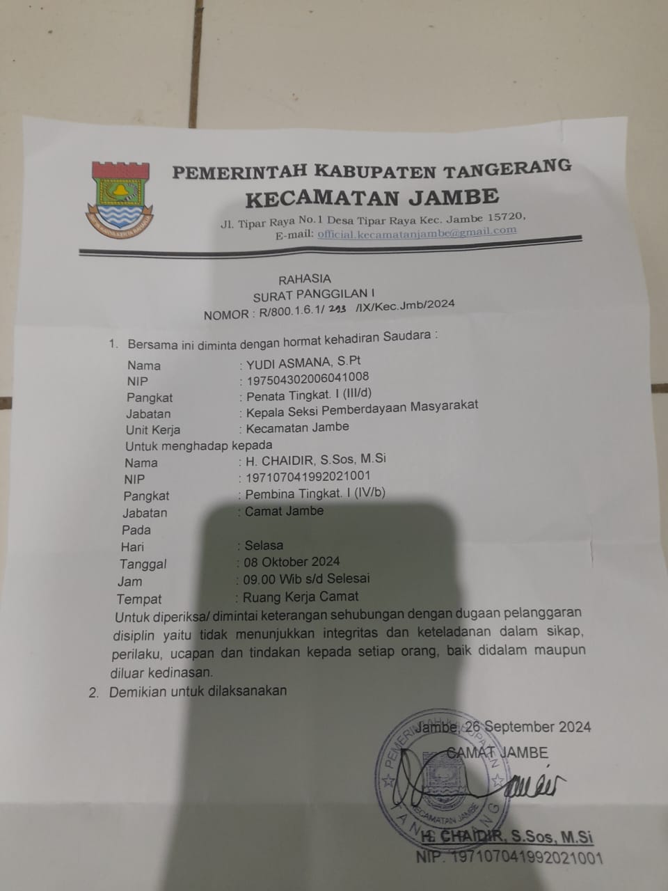 Kasi Pemberdayaan Masyarakat Kecamatan Jambe Akan Diperiksa Terkait Laporan Keterlibatan Camat Jadi Timses Kasi Pemberdayaan Masyarakat Kecamatan Jambe Akan Diperiksa Terkait Laporan Keterlibatan Camat Jadi Timses