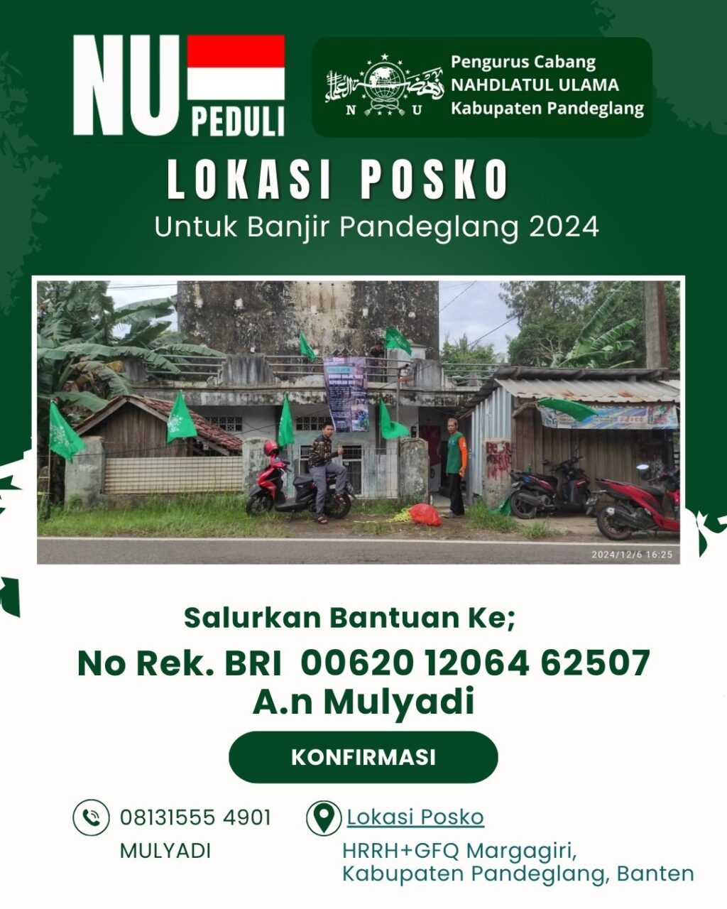 PCNU Pandeglang Dirikan Posko Bantuan Korban Banjir di Margagiri