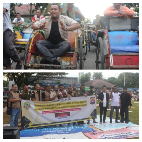 Forwatu Banten dan Polda Banten Berbagi Takjil untuk Pengayuh Becak di Rangkasbitung