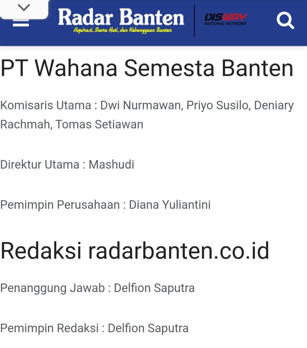 Perusahaan Media Radar Banten Group di Balik Skandal Website Desa di Kabupaten Serang yang Dilaporkan ke Penegak Hukum? Perusahaan Media Radar Banten Group di Balik Skandal Website Desa di Kabupaten Serang yang Dilaporkan ke Penegak Hukum?