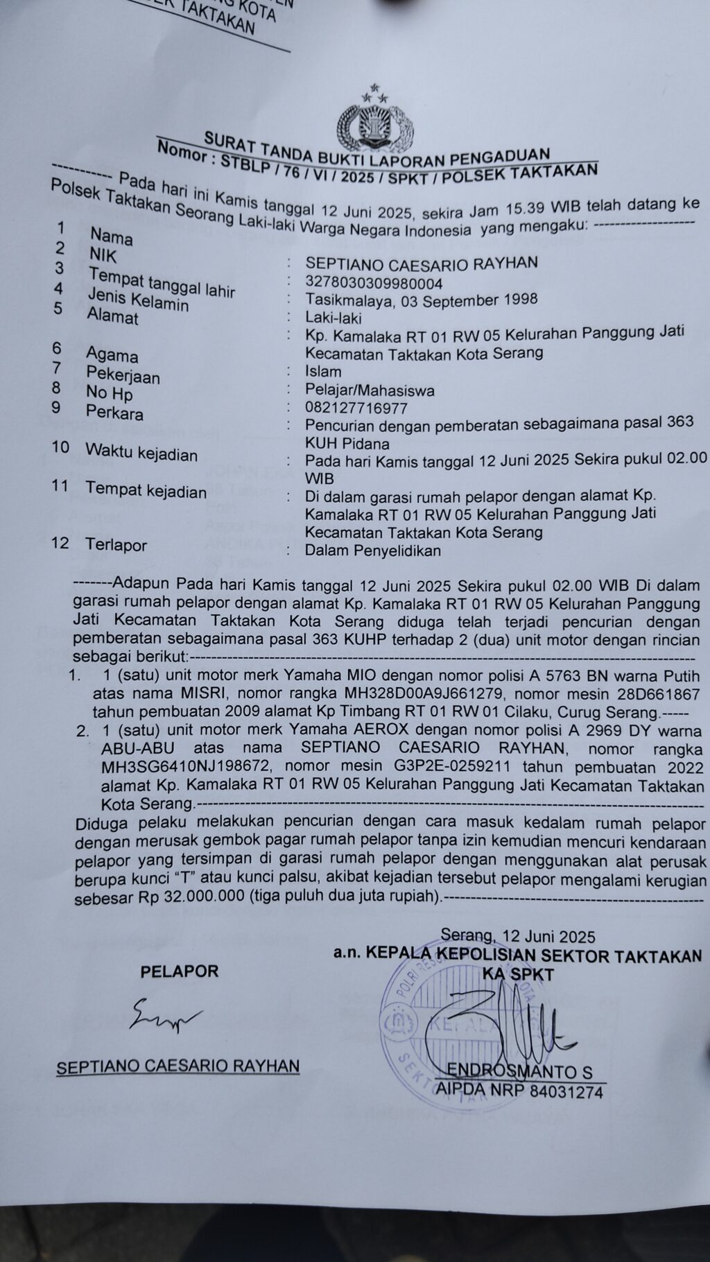 Curanmor Marak di Kota Serang, Polresta Serang Kota Bentuk Tim Khusus Curanmor Marak di Kota Serang, Polresta Serang Kota Bentuk Tim Khusus