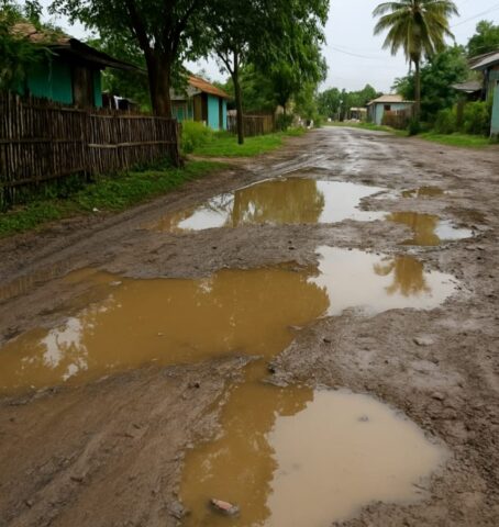 Mirip Kubangan Kerbau, Warga Keluhkan Kondisi Jalan di Pageragung yang Rusak Parah