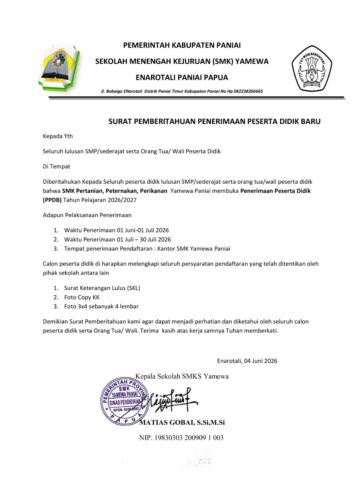 SMK Yamewa Paniai Buka PPDB 2026/2027 untuk Tiga Jurusan Unggulan‎