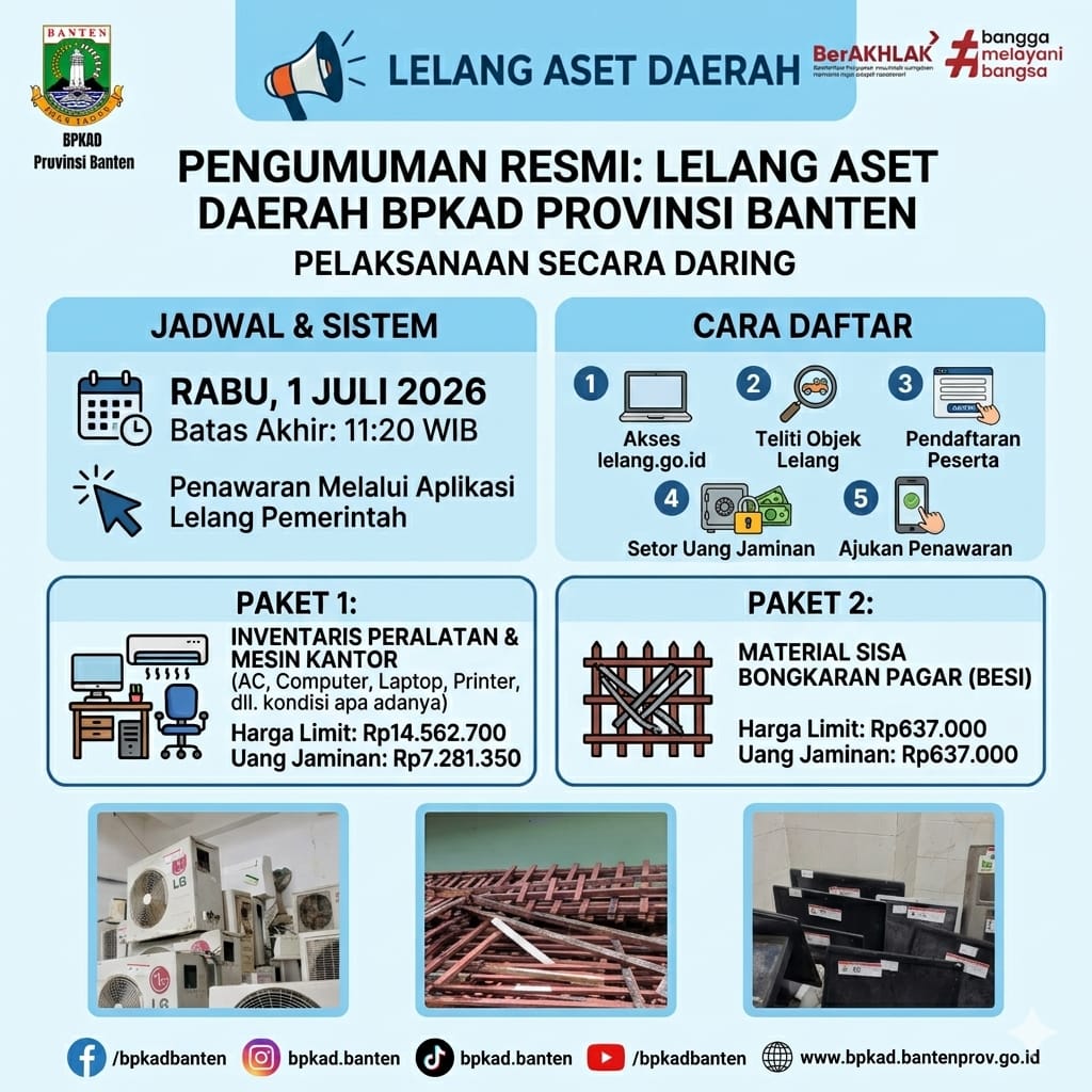 Pemprov Banten Lelang Aset Daerah Secara Daring Mulai 1 Juli